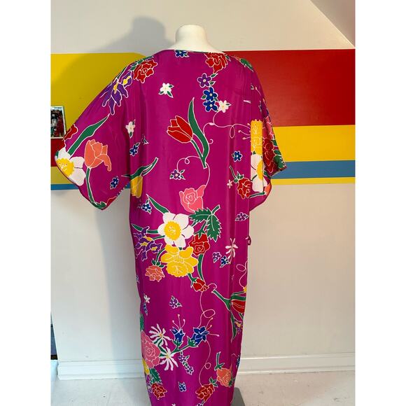 1980s vintage Oscar de la Renta caftan pink floral maxi dress loungewear large - Picture 10 of 10